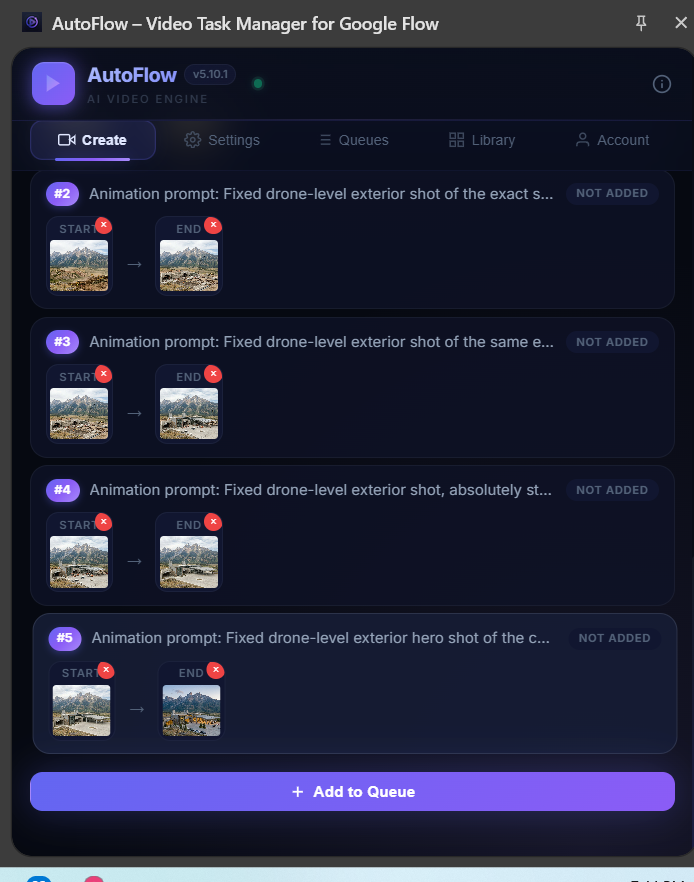 AutoFlow frame chain cards with Add to Queue button