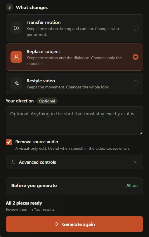 AutoFlow Motion side panel: choose what changes
